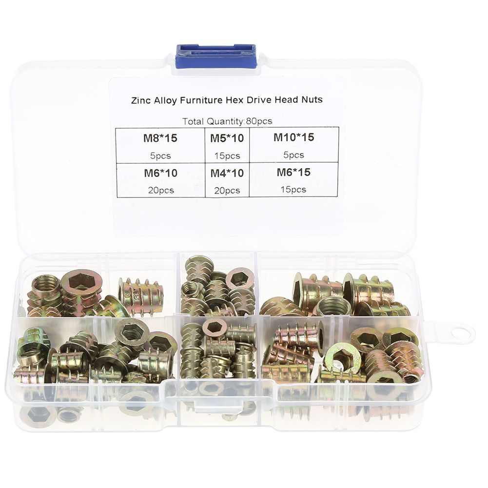 80pcs M4/M5/M6/M8/M10 Zinc Alloy Screw In Type Hex Drive