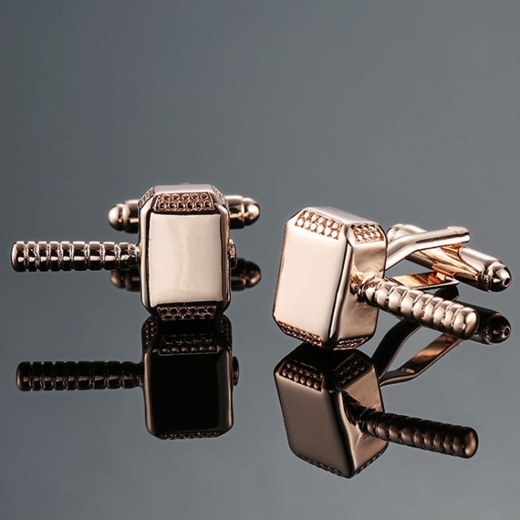 2 Pairs Men Brass Plated Shirt Cufflinks, Color: Rose Gold Thunder Hammer