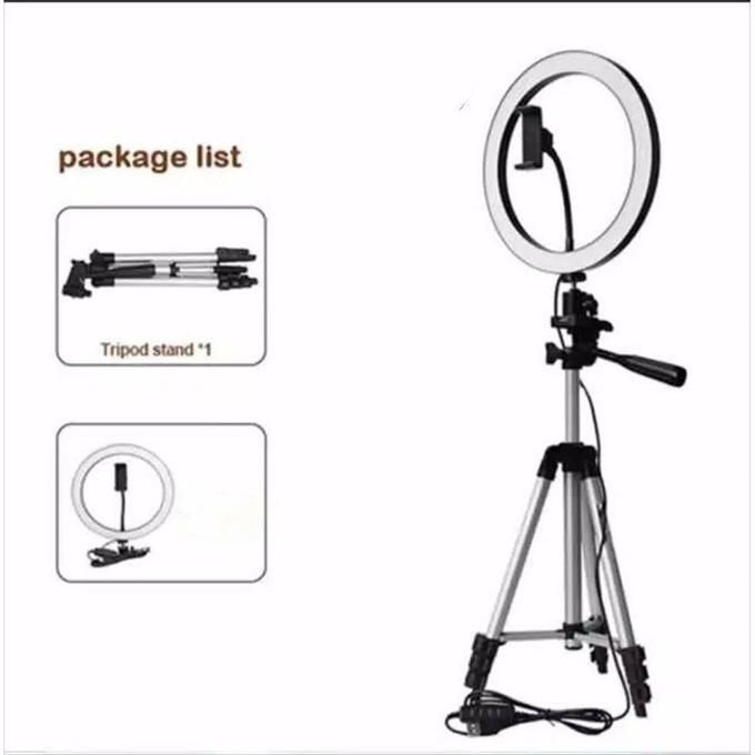 10-inch LED beauty lamp with retractable tripod and phone holder, suitable for live streaming/makeup/YouTube videos