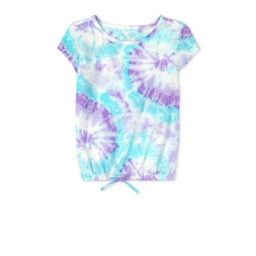 Girls Tie Dye Print Front Top - Rainbow Lavender