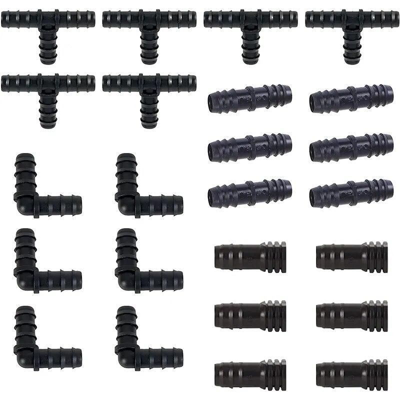 Irrigation Fittings Kit For Drip Tubing -6 Tees, 6 Couplings, 6 Ends, 6 Elbows - 16Mm Compatible Drip Sprinkler Systems