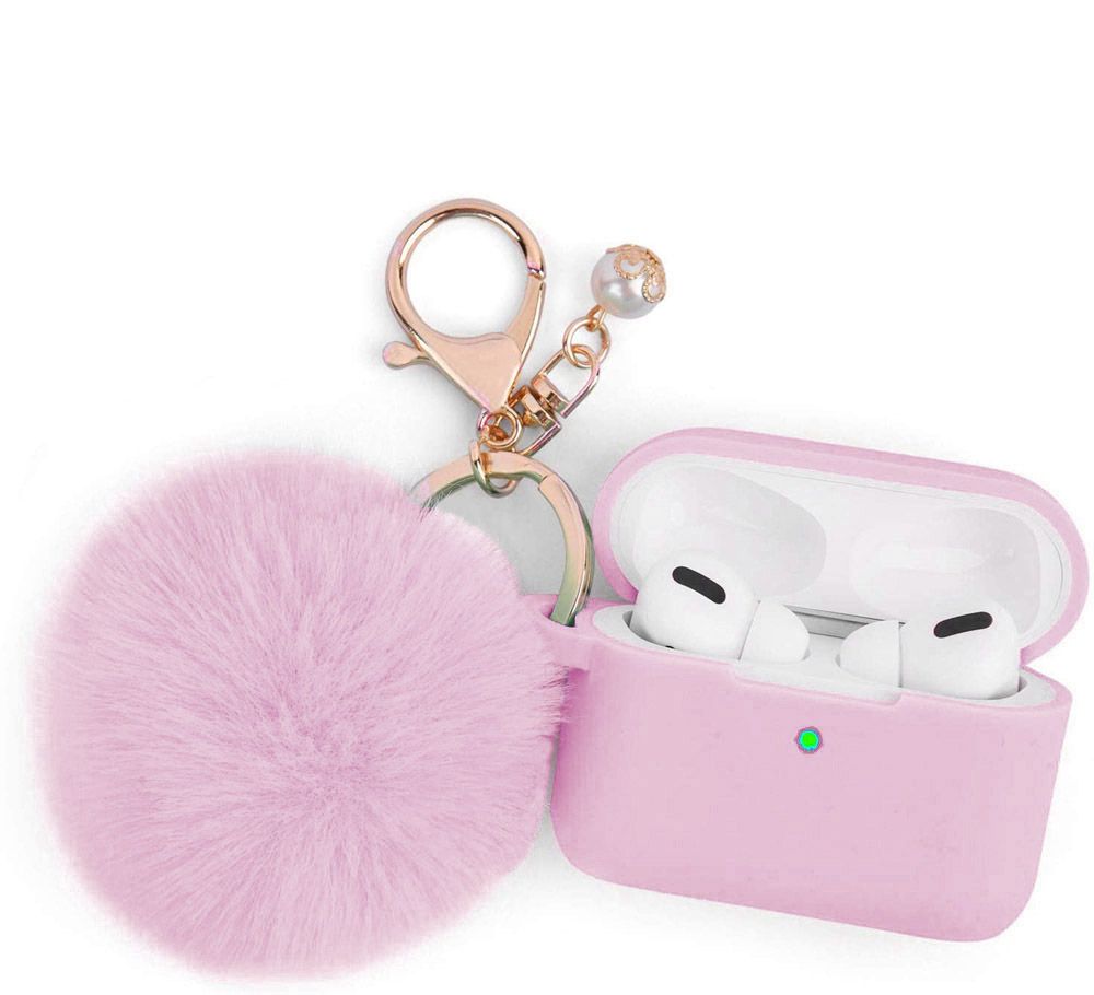 Protective Cover With Cute Pompon Keychain For AirPods Pro