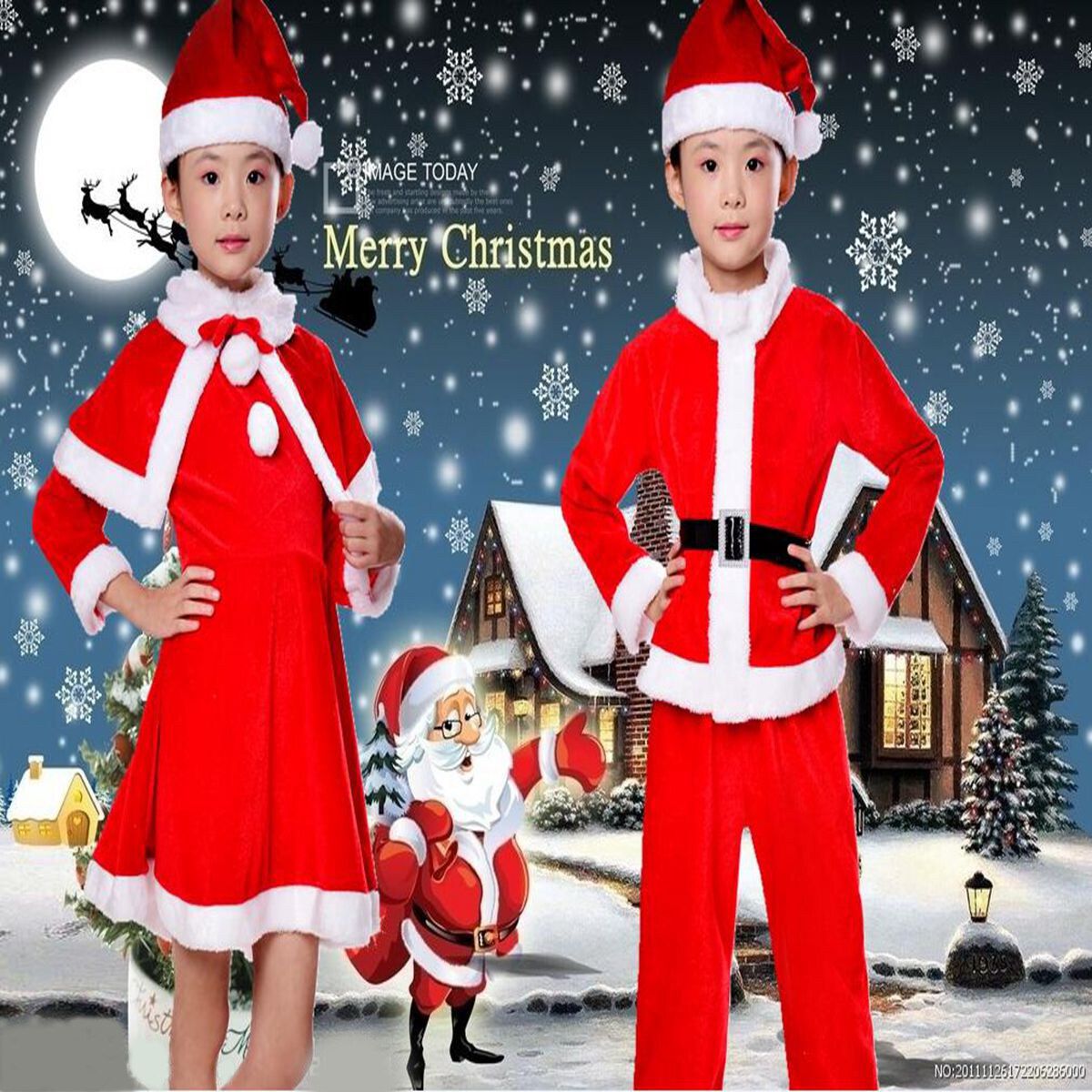 3Pcs Set Boy Christmas Santa Claus Set Costume Hat Outfit Toddler Clothes X‘mas Man-110cm