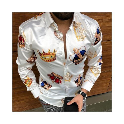Plus Size Vintage Beach Hawaiian Shirt Long Sleeves Printed Floral Shirt