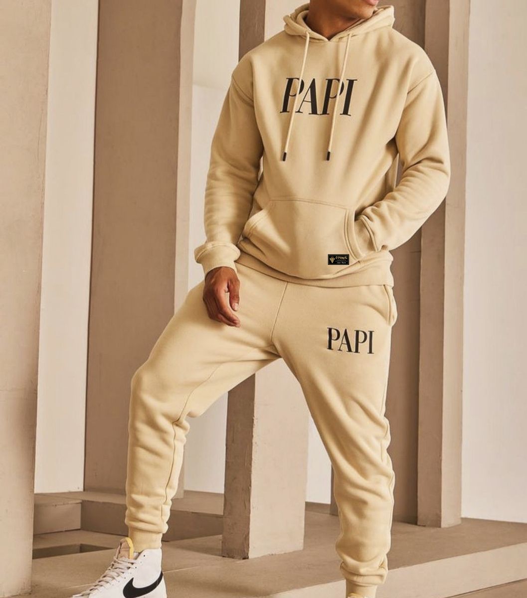 Cream Unisex Hoodie And Jogger With Print