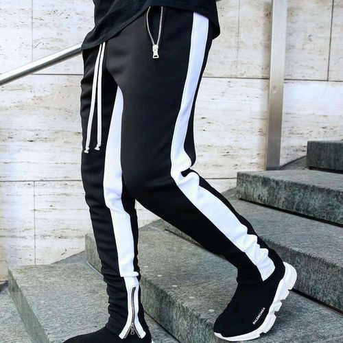 Sweatpants Plus Size Men Joggers Track Pants Elastic Waist Sport Casual Trousers Baggy Fitness Gym Clothing Black Grey(#Picture Zip Pocket)