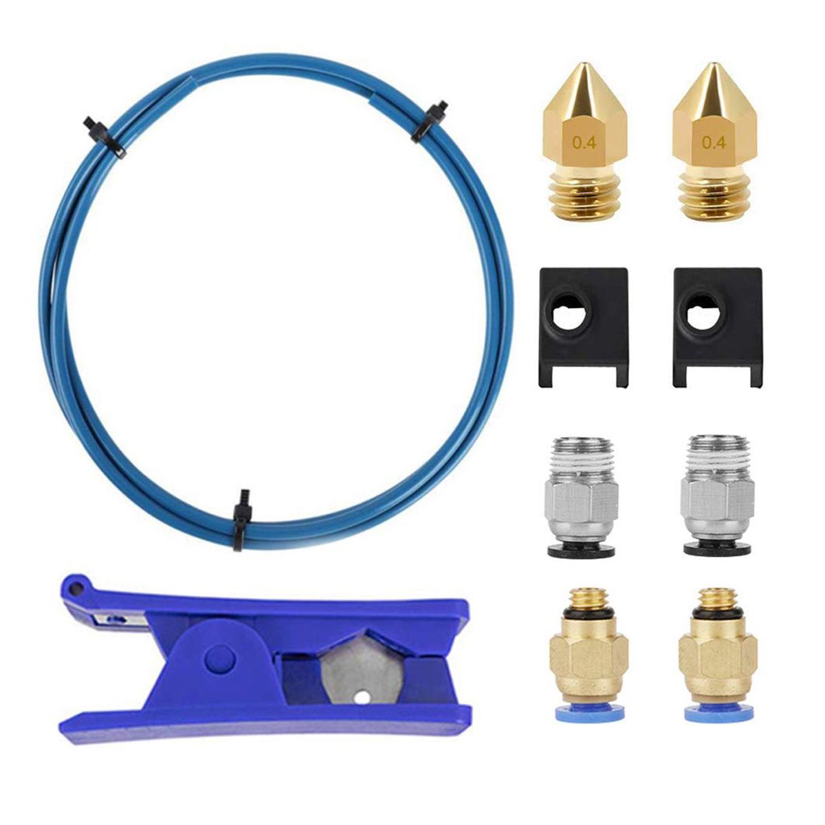 TWO TREES 3D Printer Kit PTFE Tubing Hose Pipe 40cm for 1.75mm Filament with PTFE Tube Cutter 2pcs PC4-M6 Pneumatic Fittings 2pcs PC4-M10 Pneumatic Fittings Hotend Socks Blue Compatible with Ender3/3S 3D Printer Creality Ende