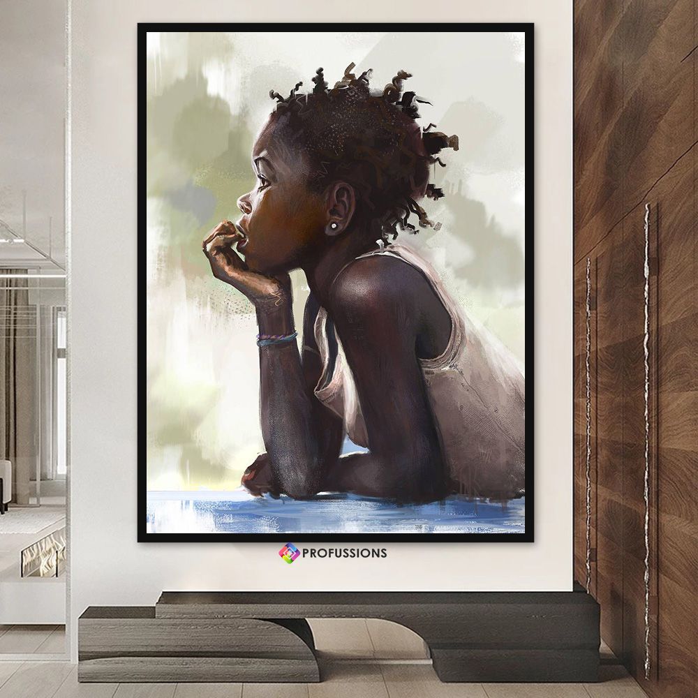Wall Framed African Girl Child Artwork Painting Design