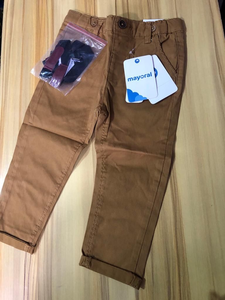 Kids Solid Chinos Trouser With Suspenders For Boys