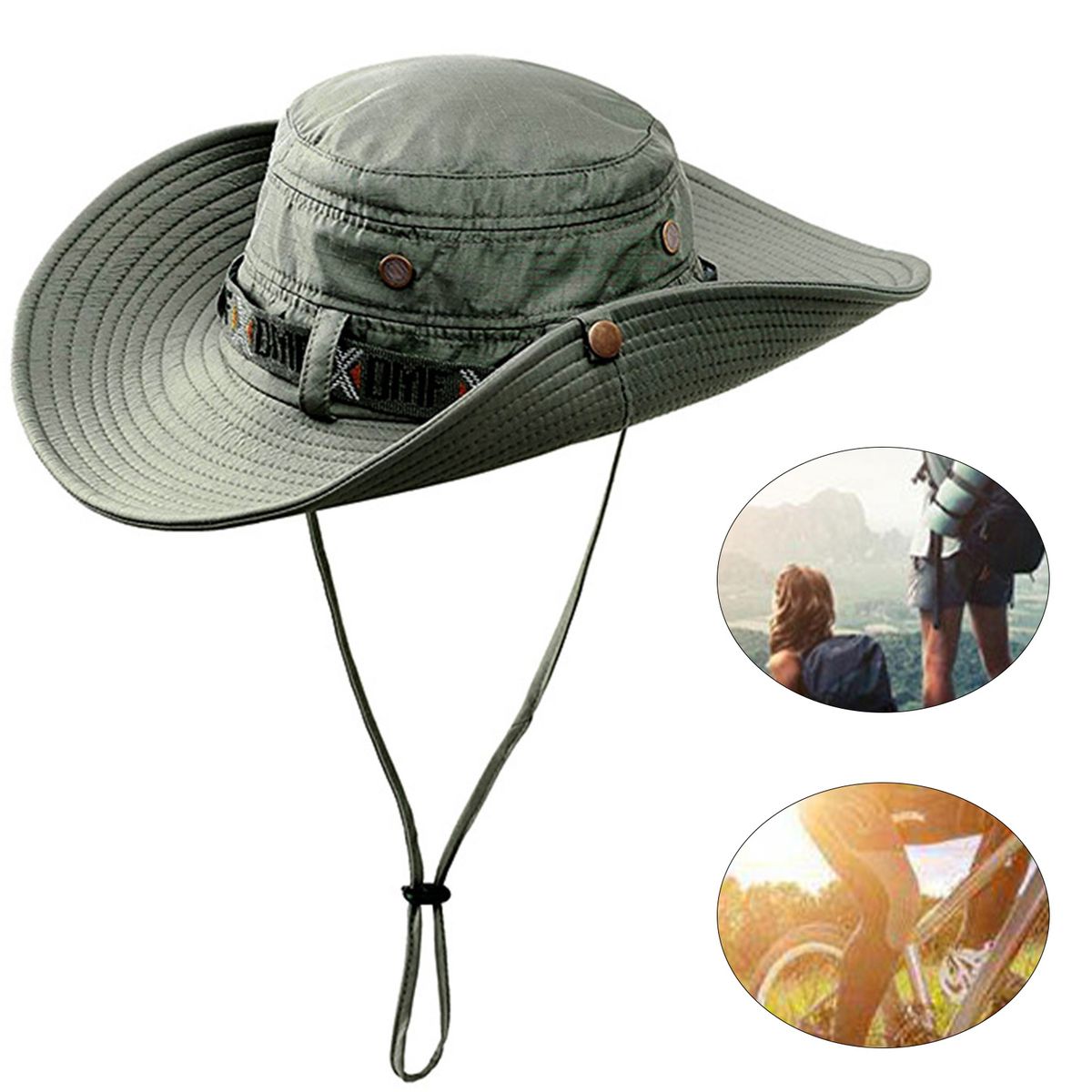 Men Sun Hat Fasten String Big Brim Men Sun Hat Green