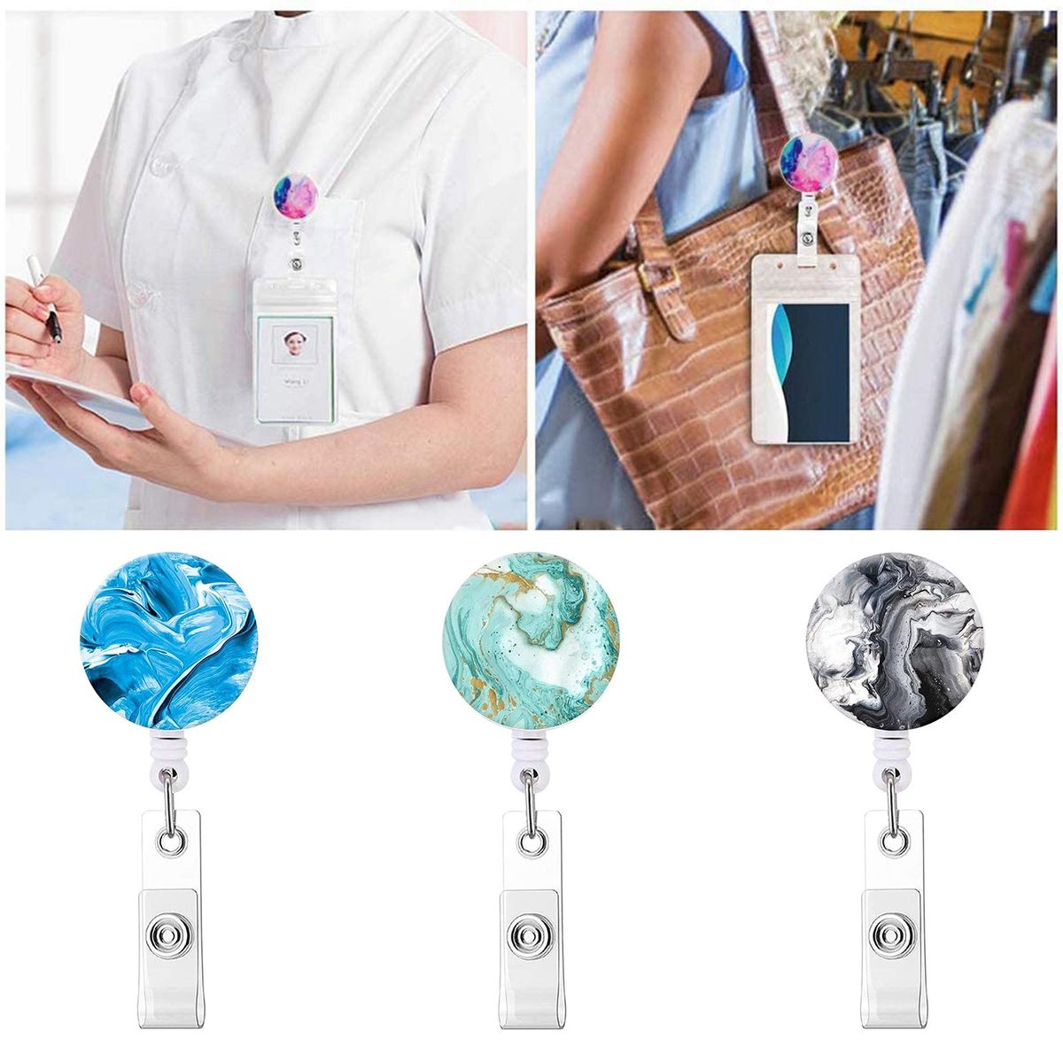 Pull Keychain Retractable ID Holders Card Identity  3pcs A