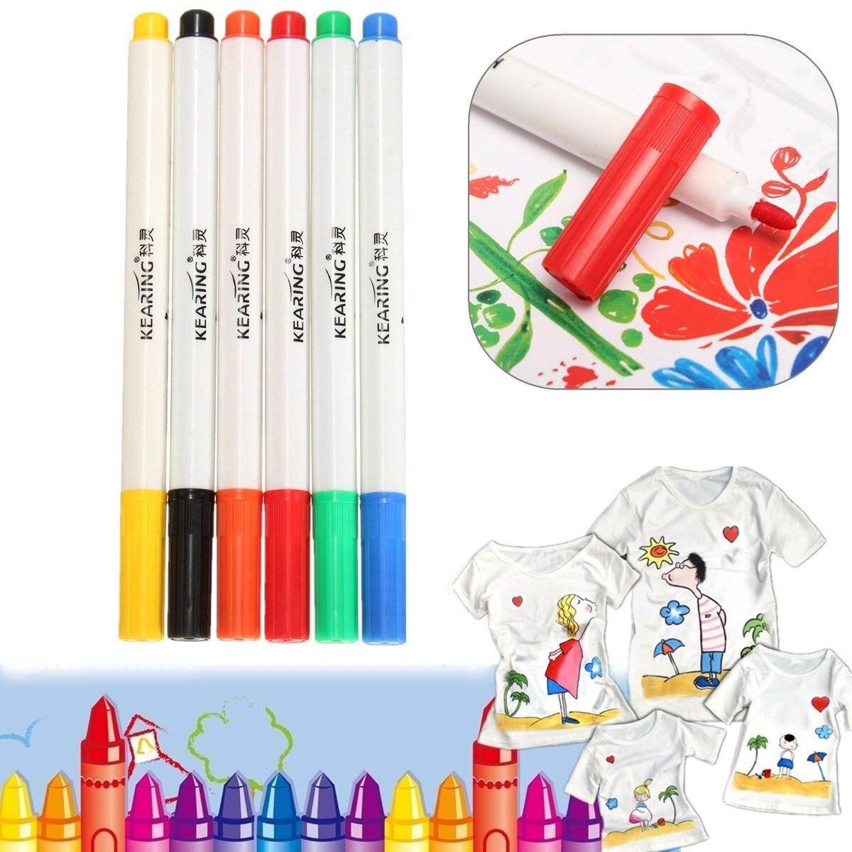 6pcs DIY Coloured Fabric Textile Marker Pen T-Shirts Shoes Sneakers 2mm Tips