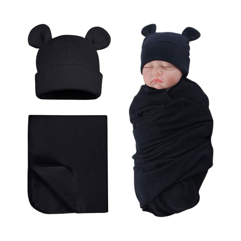 Hospital Hat Swaddling Blanket Set for Baby Muslin Swaddle Wrap Blanket Towel for Infants Neutral Friendly Shower Gift