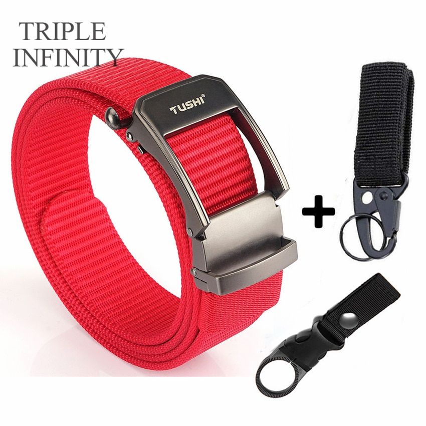 Design Outdoor Sport Belt Alloy Automatic Buckle Casual Belt For Man Breathable Thick Nylon S 120CM Length Waist Support-Red Belt Set