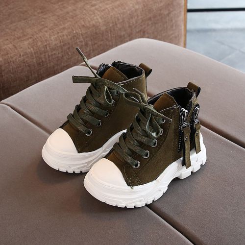 Boys Mid-cut Short Outdoor Single Martin Boots All-match Children's Green Shoes