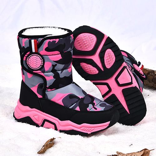 Children's Outdoor Snow Boots Plush Lining Warm Non-slip Boots-Black Red