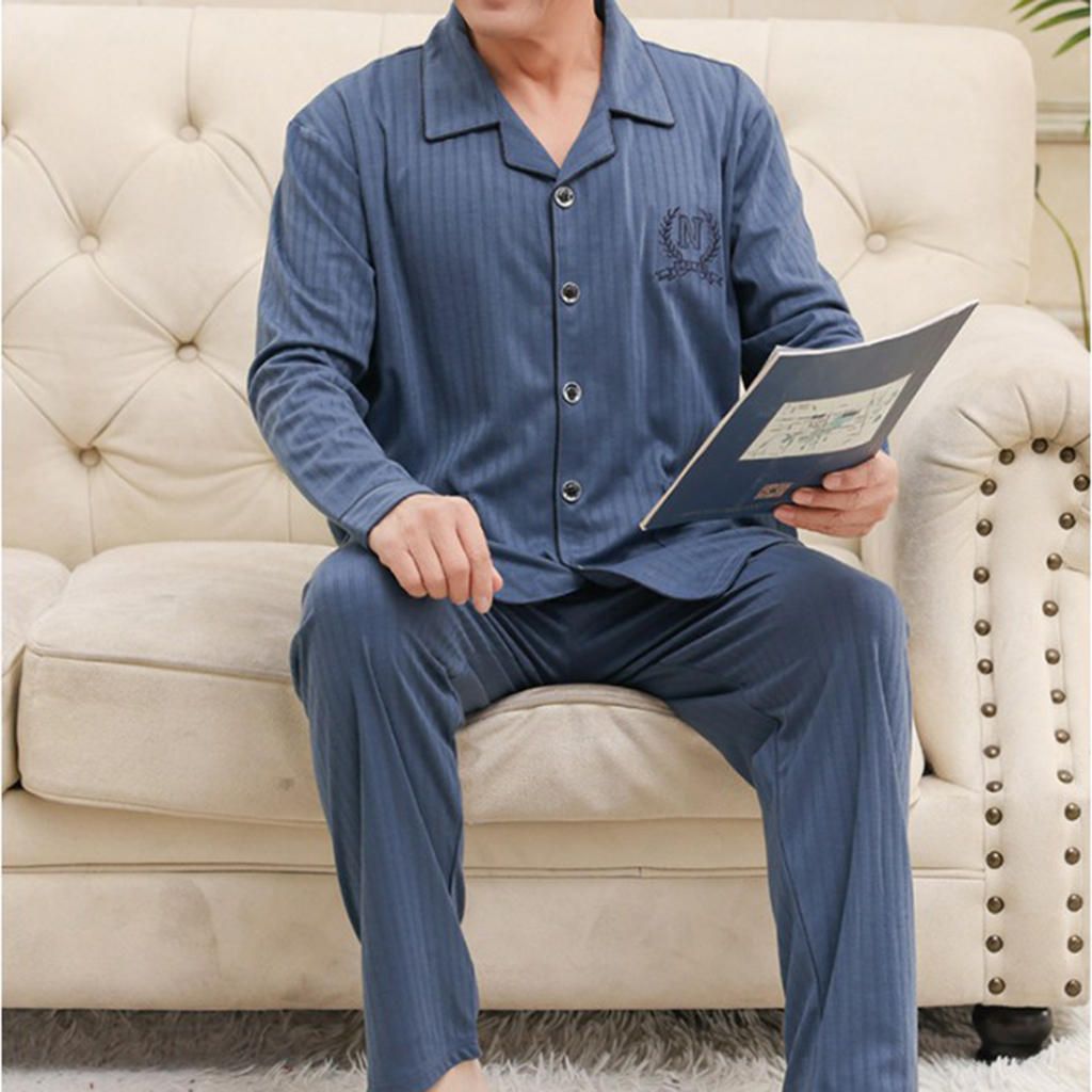Men's Pajamas Button-Down Warm Sleepwear Homewear Pajama Set Style 4