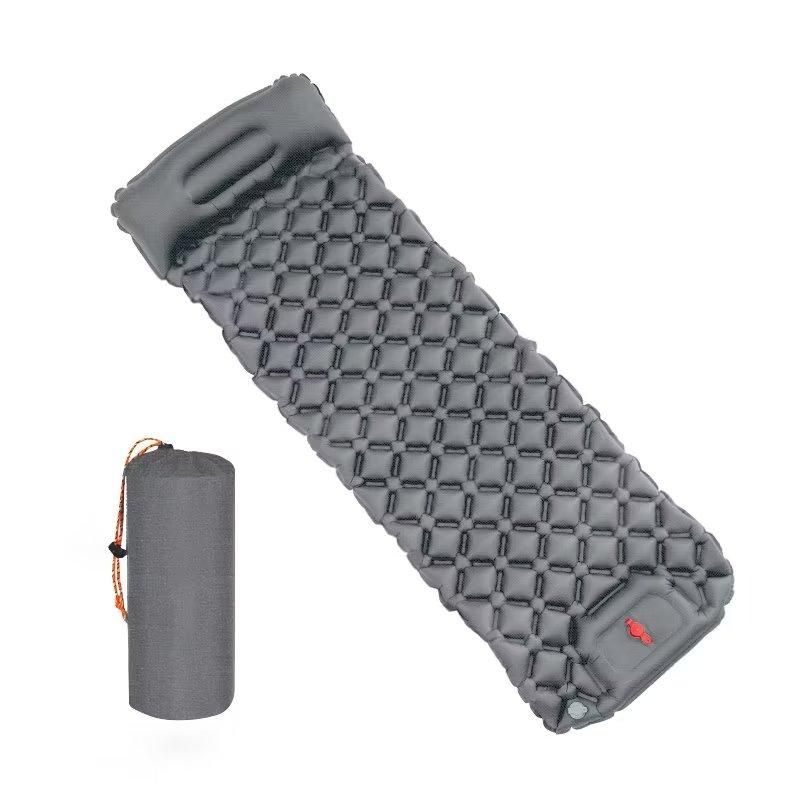 Outdoor Camping Sleeping Pad Inflatable Mattress with Pillows Grey