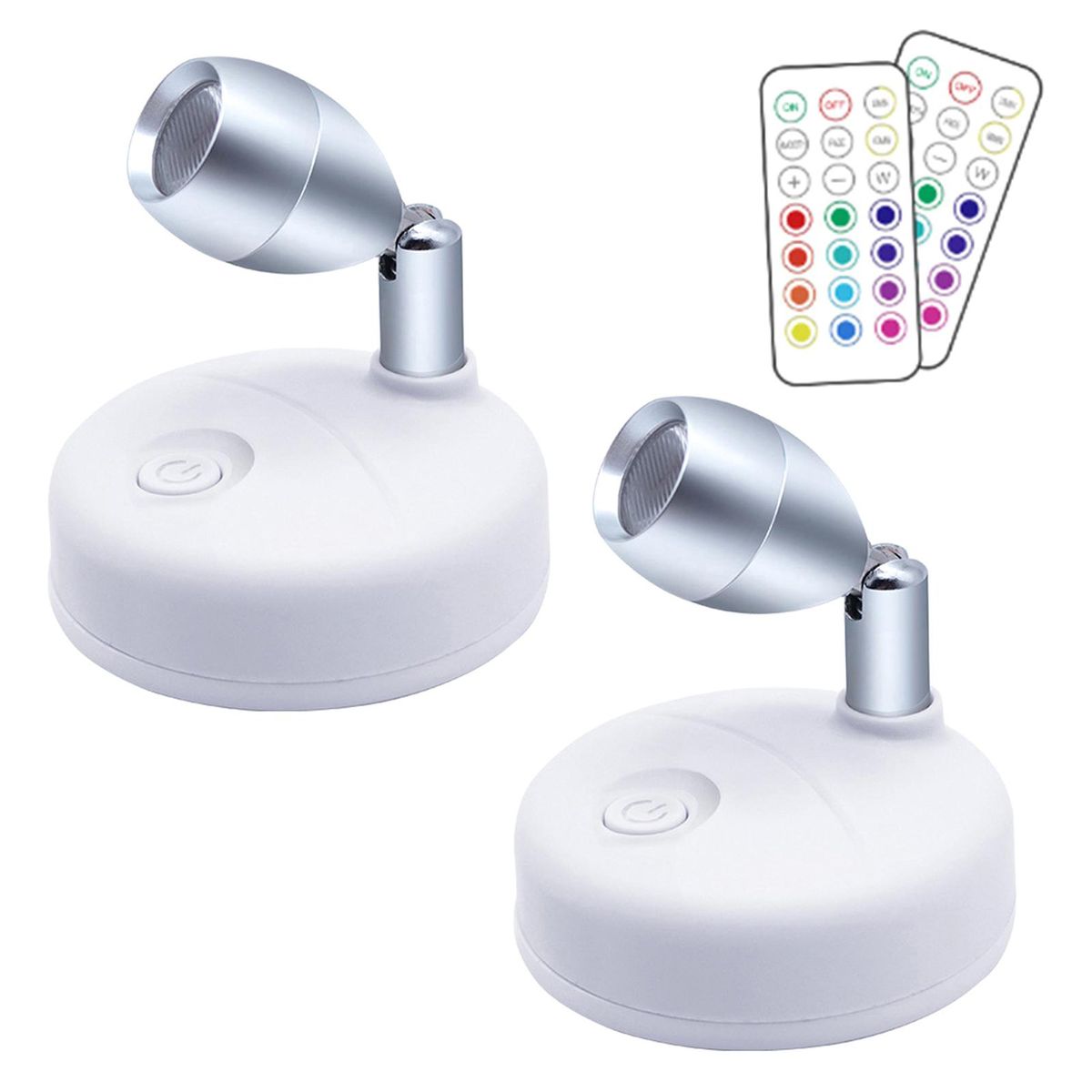 13 Colors Changing RGB LEDs Under Cabinet Lamp 2 PCS with 2 * Controller Brightness Adjustable Dimmable 30/60Mins Timing Supported 13 Colors Changing/ Smooth/ Fade 2 Lighting Modes 3* AA Operated Powered for Cloakroom Cupboar