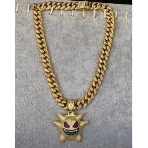 Iced Out Cuban Link Chain With Clown Pendant -Gold