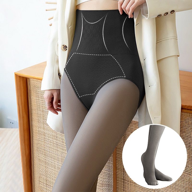 80g-Women Winter Tights Mesh Hose  High Waist Elastic Abdomen Hose Thermal Pants Out Wear-style2 Black