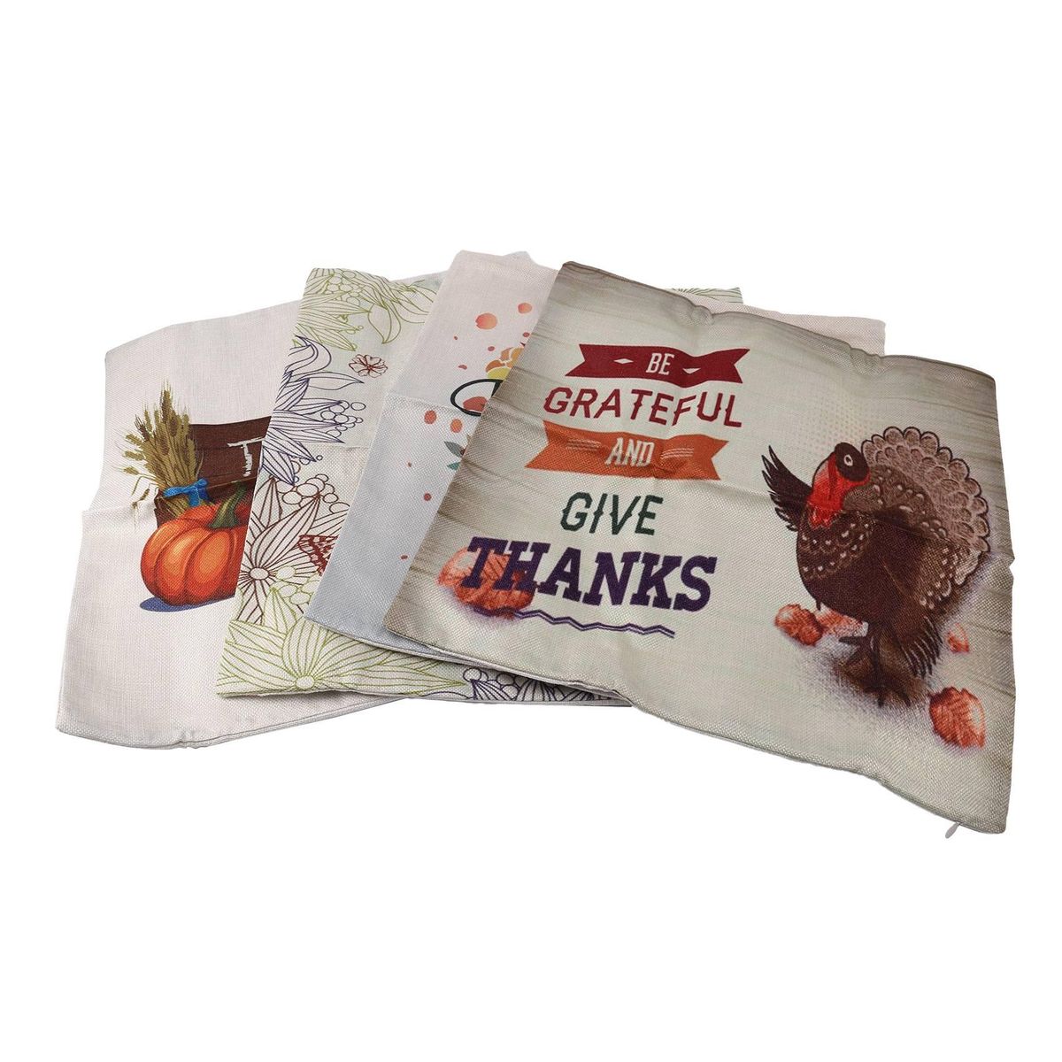 Happy Thanksgiving Pillow Covers 18 x 18 inch Cotton Linen Home Thanksgiving Decorations Sofa Throw Pillow Case Cushion Covers Set of 4