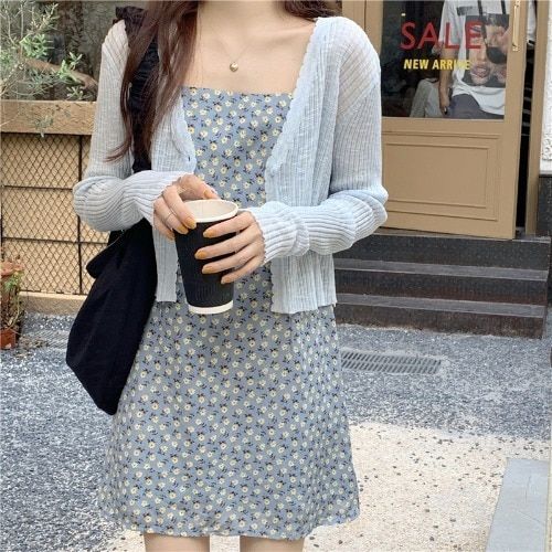 Cropped Cardigan Women Vintage Knit Cute Top Harajuku Purple Slimming-blue Cardigan