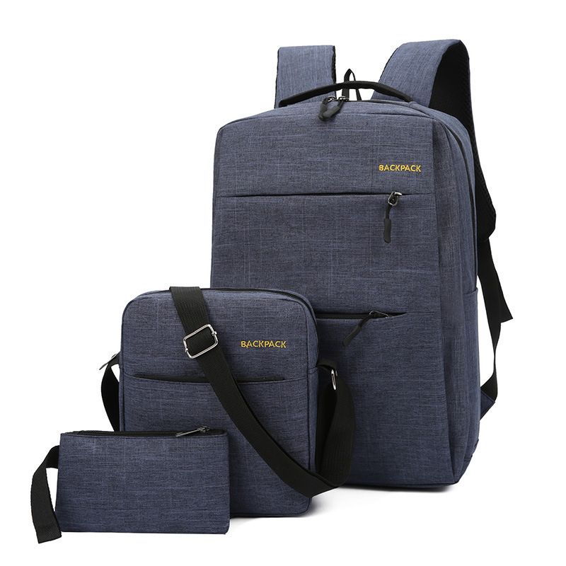 3Pcs Computer Bag Men Women Student Backpack - Navy Blue