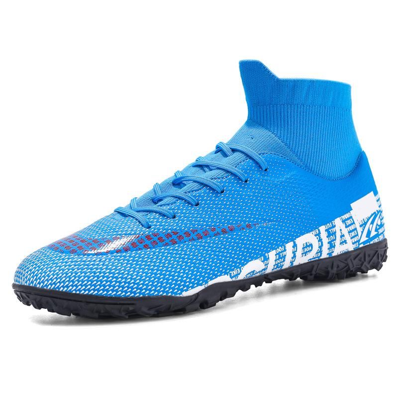 Men Soccer Shoes TF High Ankle Football Boots MenSneakers-Blue