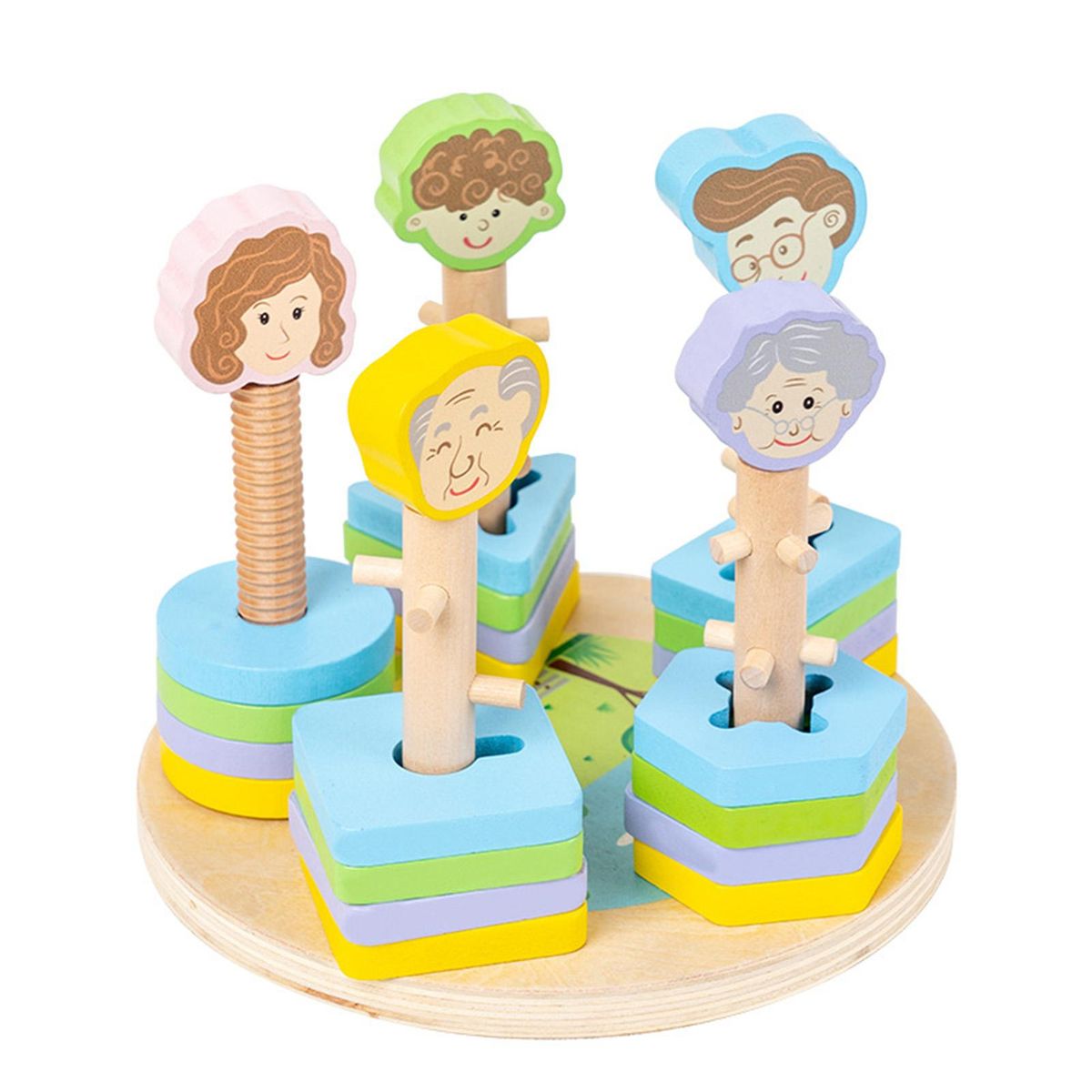 1 Set Preschool Toys Family Member Wooden Blocks Post Toys Multicolor