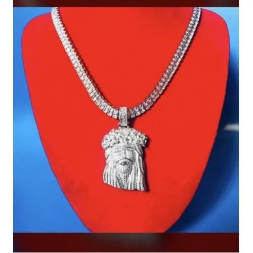 Tennis Chain With Iced Out Jesus Piece Pendant
