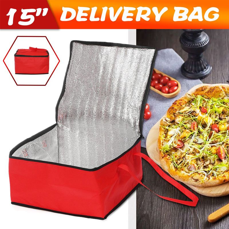 1pc Delivery Bag Pizza Bag Food Thermal Bag Waterproof Insulated Bag Cooler Bag Portable Lunch Bag Ice Pack Folding Picnic Food-15Inch