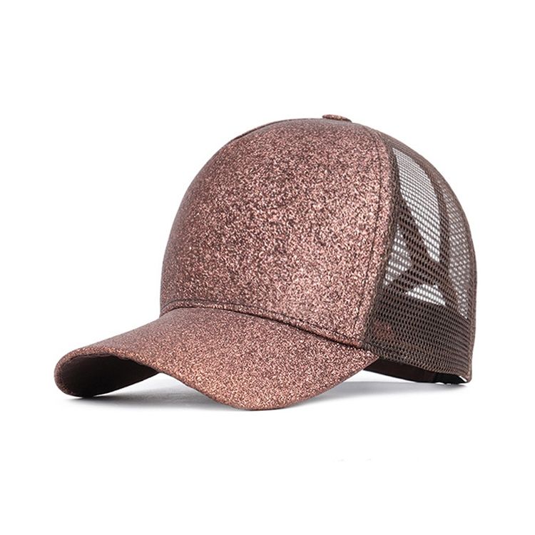 Sequined Cotton Baseball Cap Back Opening Mesh Ponytail Cap