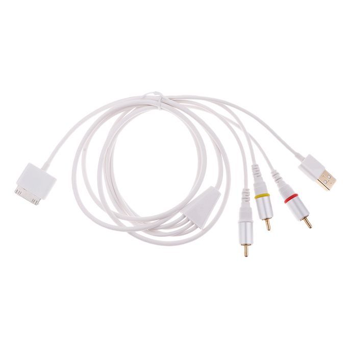 White AV With USB Charging Cable For IPhone 3G 4G IPod Nano Touch
