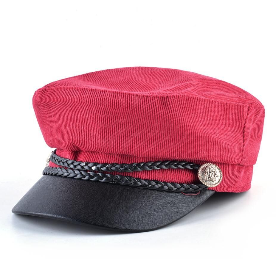 Women Corduroy  Cap Spring Autumn sboy Cap Lady Twist Braiding on Flat Beret Hat  PU Visor Octagonal Boina