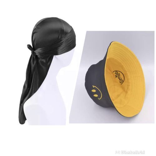 2 In 1 Titan Durag Black With Reversible Bucket Hat