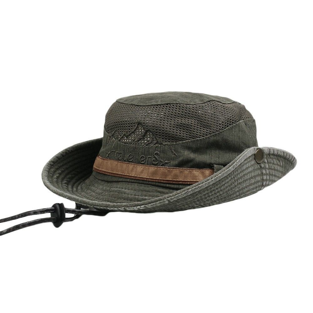 (Army Green)Mens Cotton Adult Men Cap Summer Mesh Breathable Retro 100% Cotton Bucket Hat Panamas Jungle Fishing Hats Novelty Dad Beach Cap XXA