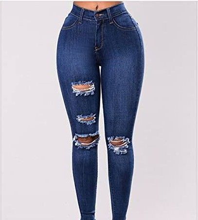 Ripped Skinny Jeans For  Ladies- Blue
