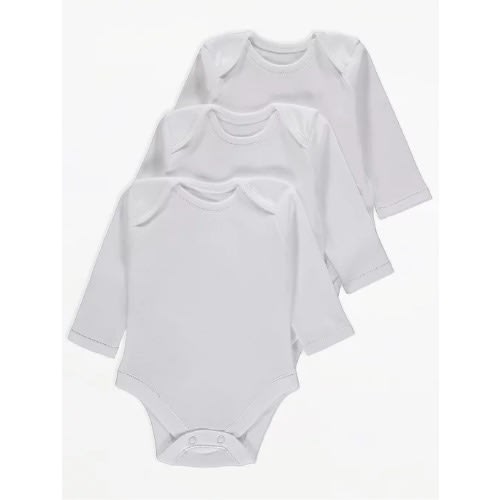 White Long Sleeve Bodysuits - 3 Packs