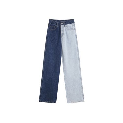 Two Tone Straight  Wide Leg Jeans