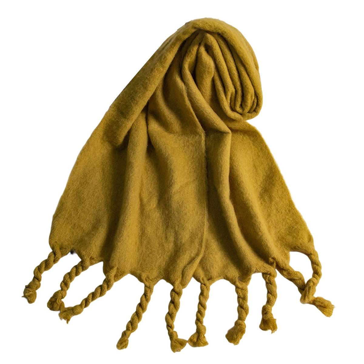 Women Shawl Bright Color Fringe Thermal Scarf Yellow Green