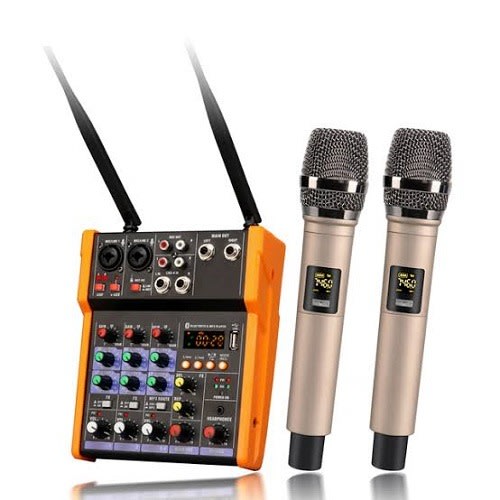4-channel USB Sound Mixer Console Audio Mixer With Wireless Microphones