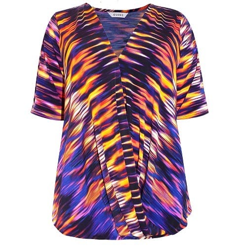 Purple Printed Mock Wrap Half Sleeve Top - Plus Size
