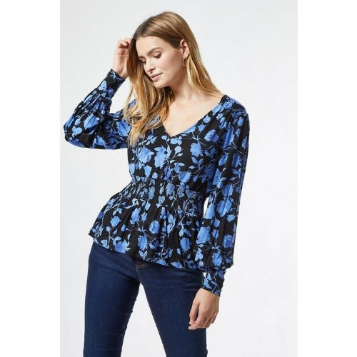 Floral Shirred Top - Blue