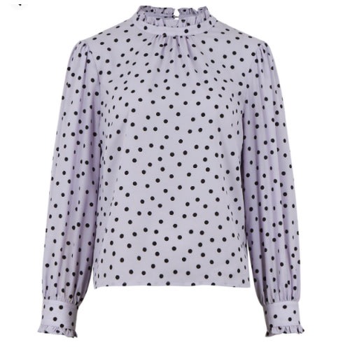 Petite Spot Shirred High Neck Top - Blue