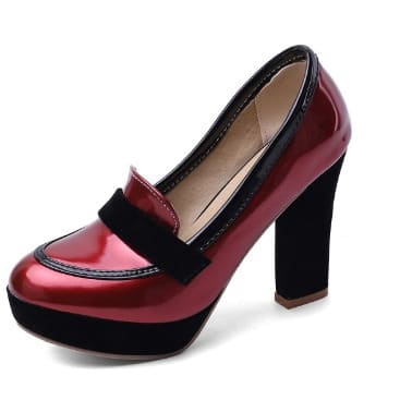 Black Contrast Coloured Bow High Heel Cover Shoes-Wine