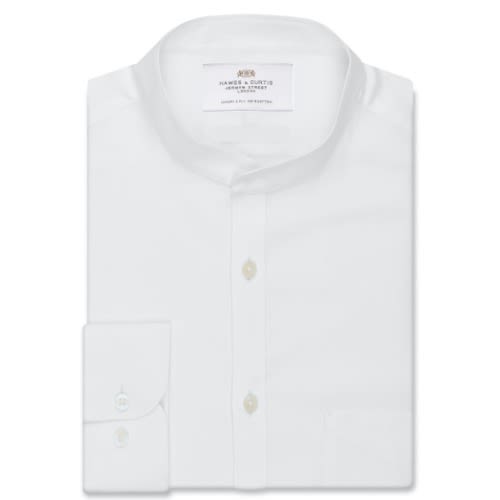 Men's White Poplin Slim Fit Collarless Shirt - Single Cuff