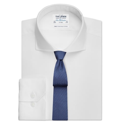 Fitted White Twill Cutaway Collar Shirt