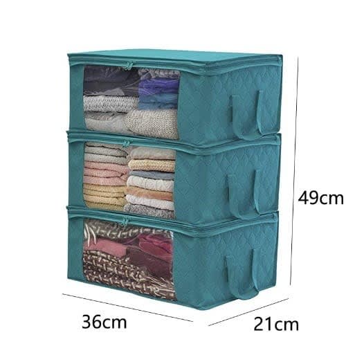 Non-woven Folding Clothing Storage Box Quilt Storage Bag - 3 In 1 - Blue