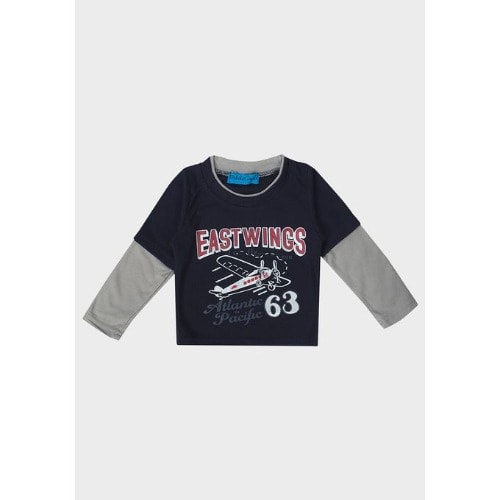 Boys Mock Long Sleeve Top- Navy Blue Colour